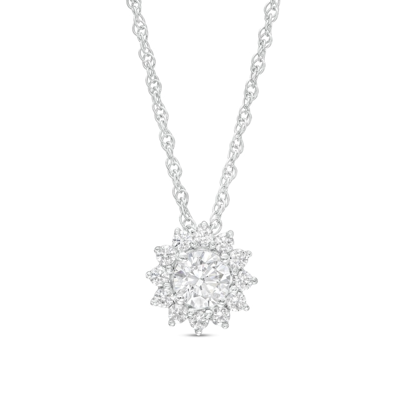 Main Image 1 of 1/2 CT. T.W. Diamond Frame Sunburst Pendant in 10K White Gold