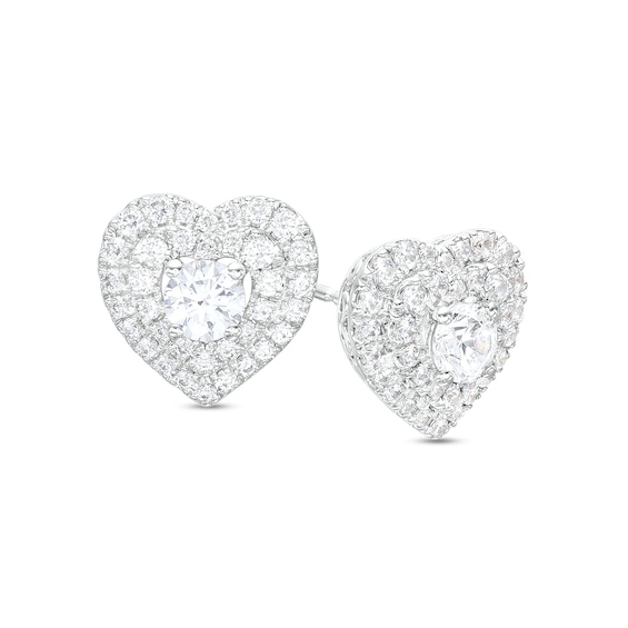 1 CT. T.w. Diamond Double Frame Heart Stud Earrings in 10K White Gold