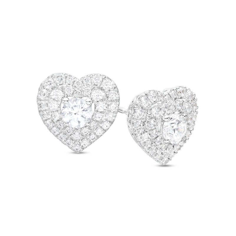 1 CT. T.W. Diamond Double Frame Heart Stud Earrings in 10K White Gold ...