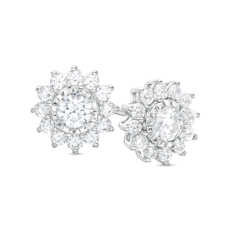 Main Image 1 of 1/2 CT. T.W. Diamond Frame Sunburst Stud Earrings in 10K White Gold