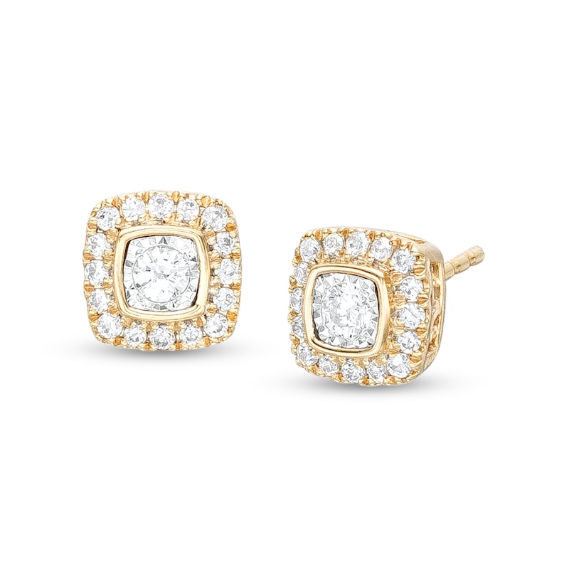 Main Image 1 of 1/4 CT. T.W. Diamond Cushion-Shaped Frame Stud Earrings in 10K Two-Tone Gold
