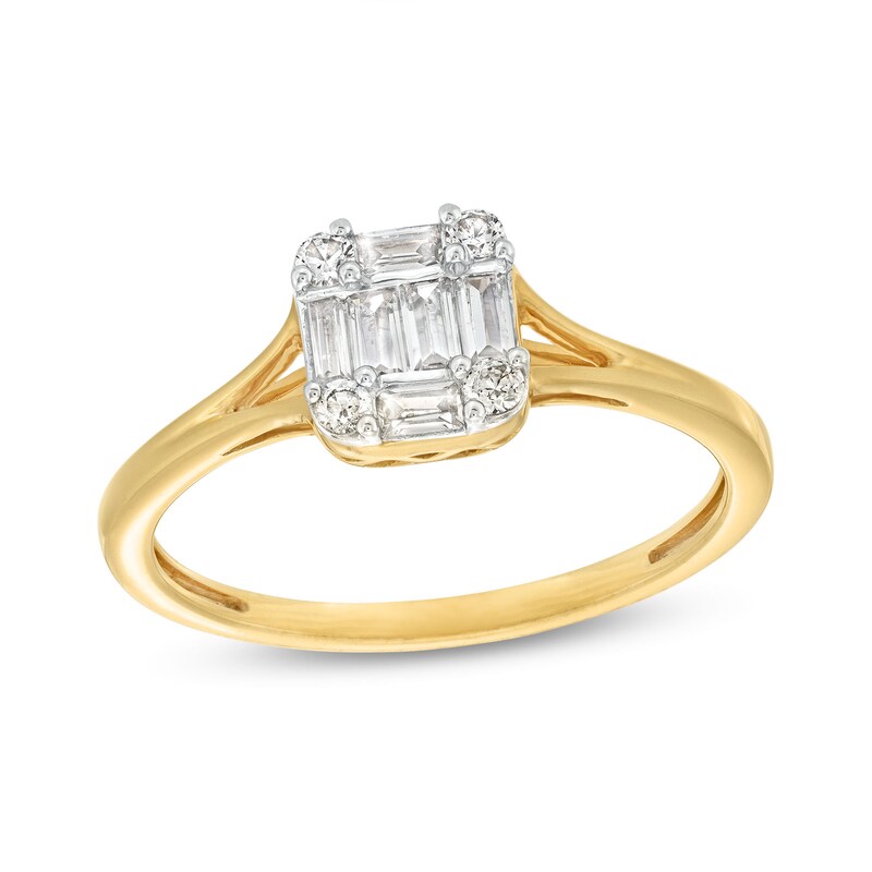 Main Image 1 of 1/3 CT. T.W. Cushion-Shaped Multi-Diamond Split Shank Ring in 10K Gold