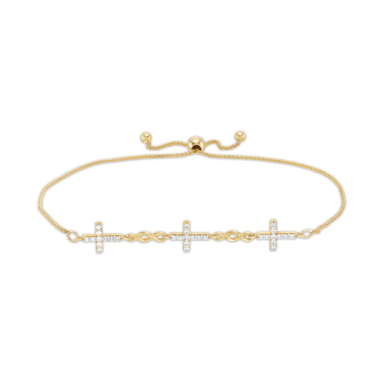Main Image 1 of 1/4 CT. T.W. Diamond Infinity Cross Link Bolo Bracelet in 10K Gold – 10"