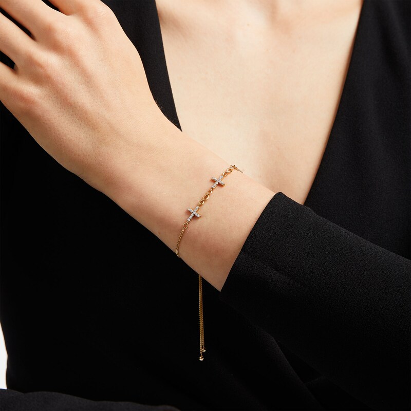 Main Image 2 of 1/4 CT. T.W. Diamond Infinity Cross Link Bolo Bracelet in 10K Gold – 10"