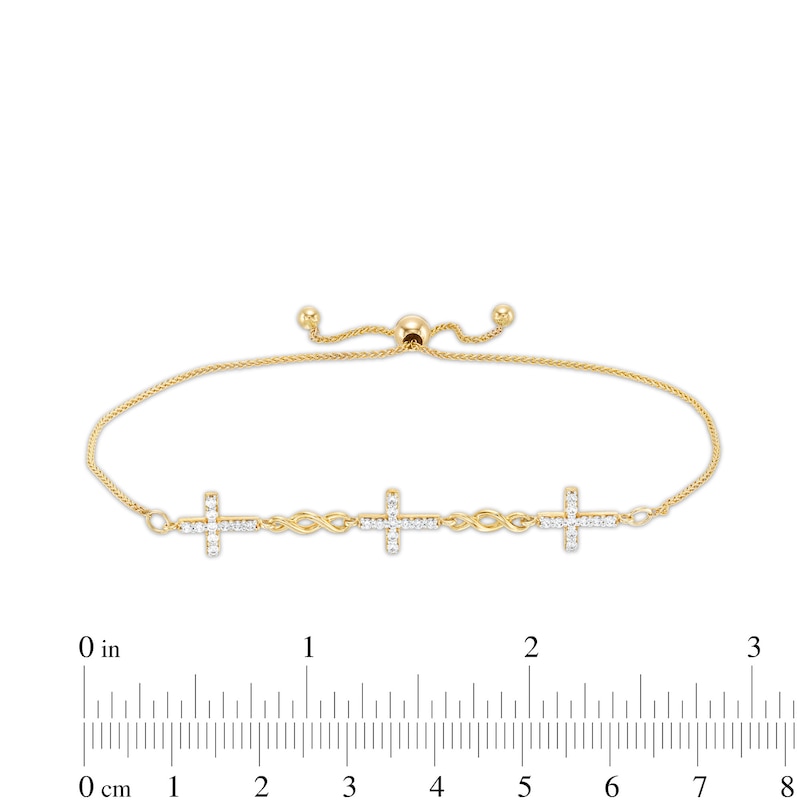 Main Image 3 of 1/4 CT. T.W. Diamond Infinity Cross Link Bolo Bracelet in 10K Gold – 10"