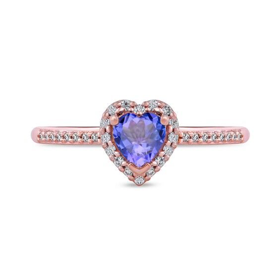 5.0mm Heart-Shaped Tanzanite and 1/8 CT. T.w. Diamond Frame Engagement Ring in 10K Rose Gold