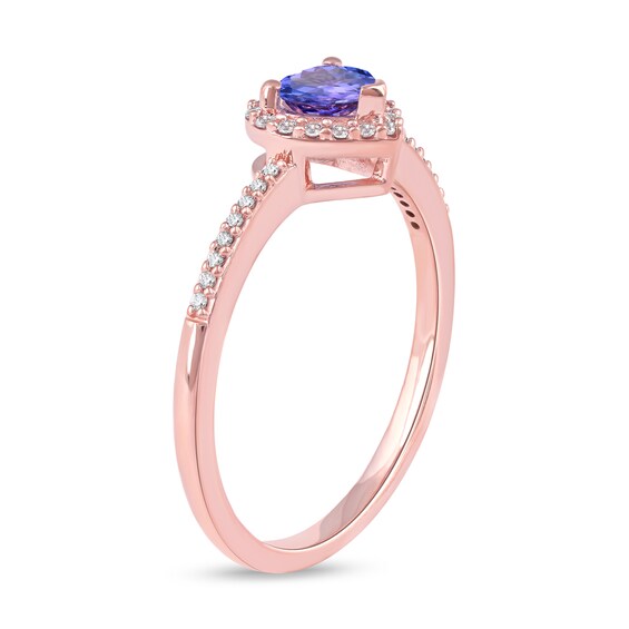 5.0mm Heart-Shaped Tanzanite and 1/8 CT. T.w. Diamond Frame Engagement Ring in 10K Rose Gold