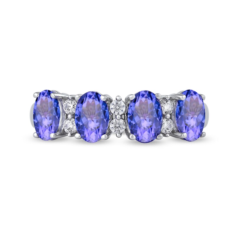 Main Image 3 of Oval Tanzanite and 1/6 CT. T.W. Diamond Alternating Anniversary Band in 10K White Gold