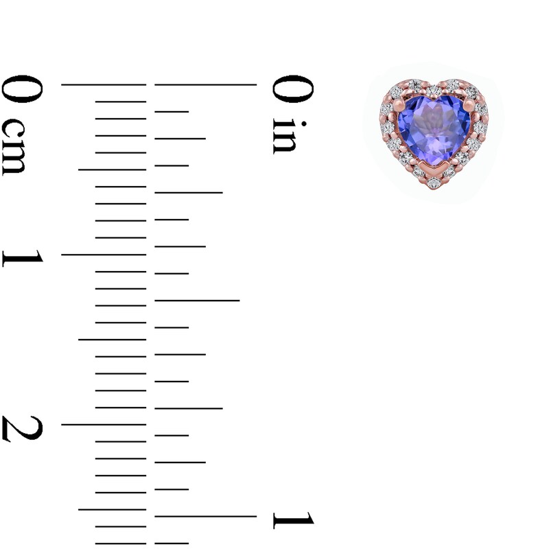 Main Image 4 of 4.0mm Heart-Shaped Tanzanite and 1/10 CT. T.W. Diamond Frame Stud Earrings in 10K Rose Gold
