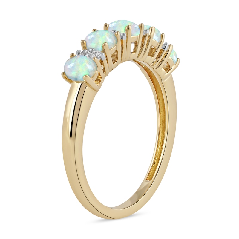 Main Image 2 of Oval Opal and 1/10 CT. T.W. Diamond Alternating Five Stone Anniversary Band in 10K Gold