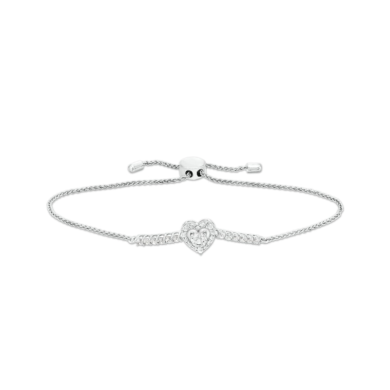Main Image 1 of White Lab-Created Sapphire Heart Frame Bolo Bracelet in Sterling Silver - 9.5&quot;