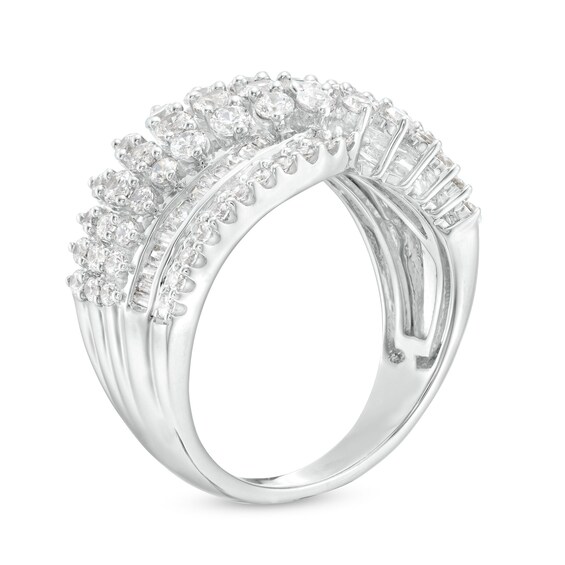 1-1/2 CT. T.w. Baguette and Round Diamond Bypass Multi-Row Crossover Ring in 10K White Gold