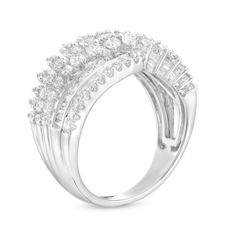 Main Image 3 of 1-1/2 CT. T.W. Baguette and Round Diamond Bypass Multi-Row Crossover Ring in 10K White Gold