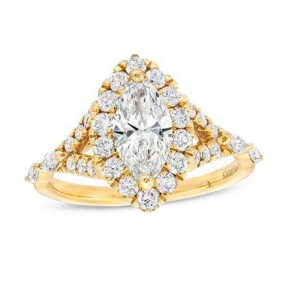 KleinfeldÂ® x Zales 2 CT. T.w. Certified Marquise Lab-Grown Diamond Split Shank Engagement Ring in 18K Gold (F/Vs2)