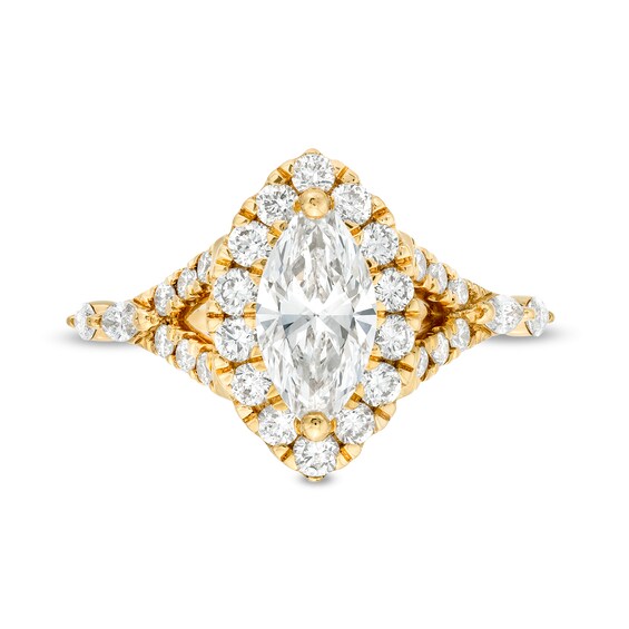 KleinfeldÂ® x Zales 2 CT. T.w. Certified Marquise Lab-Grown Diamond Split Shank Engagement Ring in 18K Gold (F/Vs2)