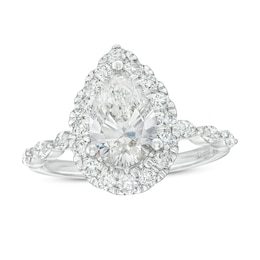 Kleinfeld® x Zales 2-1/2 CT. T.W. Certified Pear-Shaped Lab-Grown Diamond Frame Engagement Ring in Platinum (F/VS2)
