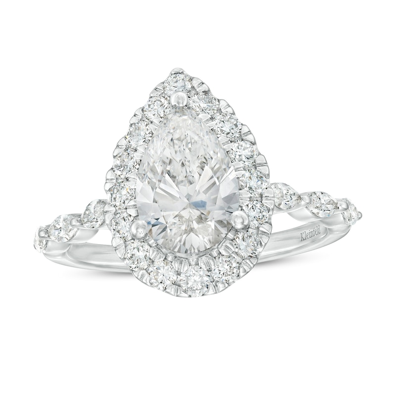 Kleinfeld® x Zales 2-1/2 CT. T.W. Certified Pear-Shaped Lab-Created Diamond Frame Engagement Ring in Platinum (F/VS2)