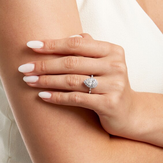 KleinfeldÂ® x Zales 2-1/2 CT. T.w. Certified Pear-Shaped Lab-Grown Diamond Frame Engagement Ring in Platinum (F/Vs2)