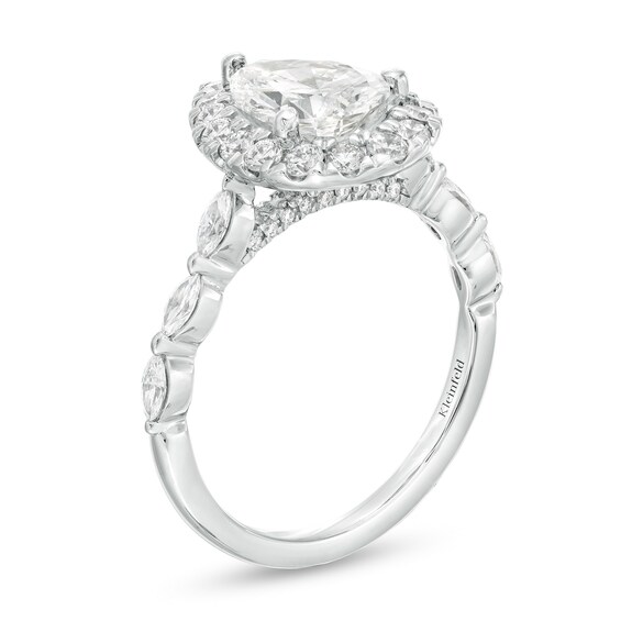 KleinfeldÂ® x Zales 2-1/2 CT. T.w. Certified Pear-Shaped Lab-Grown Diamond Frame Engagement Ring in Platinum (F/Vs2)