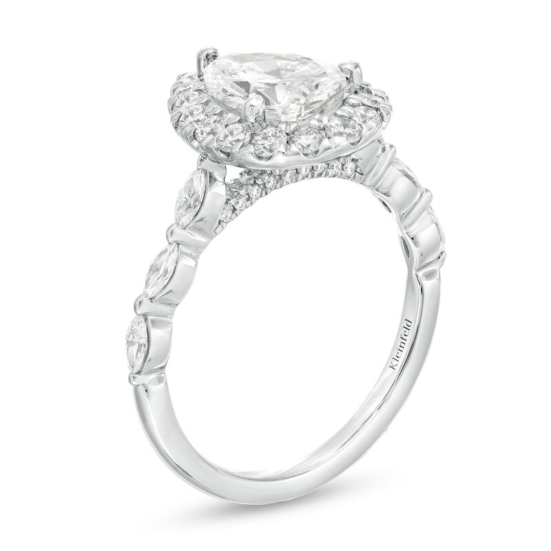 Kleinfeld® x Zales 2-1/2 CT. T.W. Certified Pear-Shaped Lab-Created Diamond Frame Engagement Ring in Platinum (F/VS2)