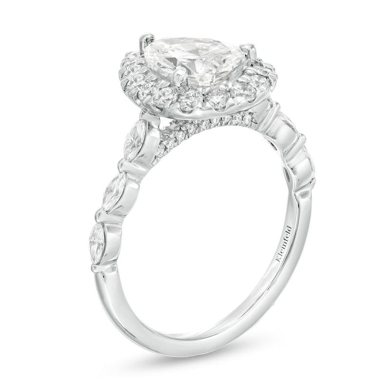 Main Image 3 of Kleinfeld® x Zales 2-1/2 CT. T.W. Certified Pear-Shaped Lab-Grown Diamond Frame Engagement Ring in Platinum (F/VS2)