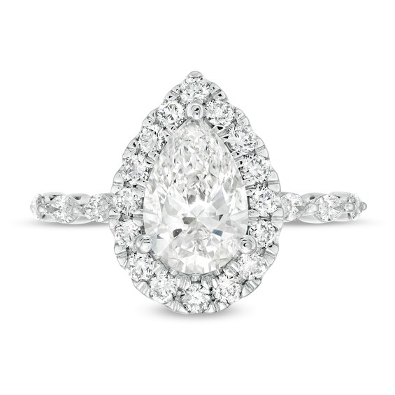 KleinfeldÂ® x Zales 2-1/2 CT. T.w. Certified Pear-Shaped Lab-Grown Diamond Frame Engagement Ring in Platinum (F/Vs2)