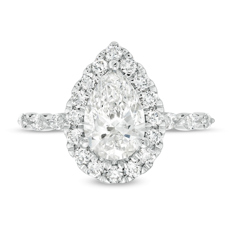 Main Image 4 of Kleinfeld® x Zales 2-1/2 CT. T.W. Certified Pear-Shaped Lab-Grown Diamond Frame Engagement Ring in Platinum (F/VS2)