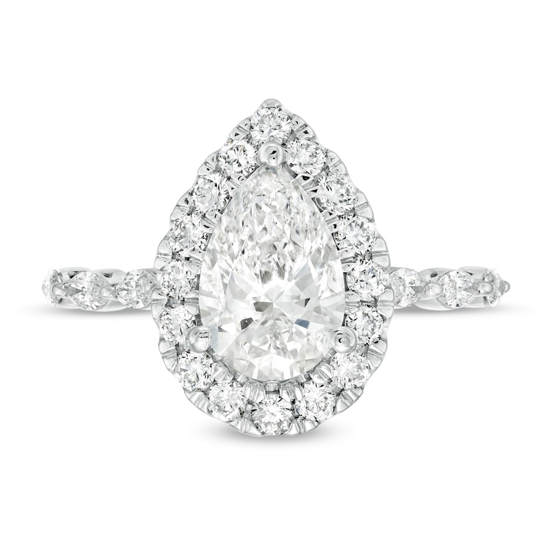 Kleinfeld® x Zales 2-1/2 CT. T.W. Certified Pear-Shaped Lab-Created Diamond Frame Engagement Ring in Platinum (F/VS2)