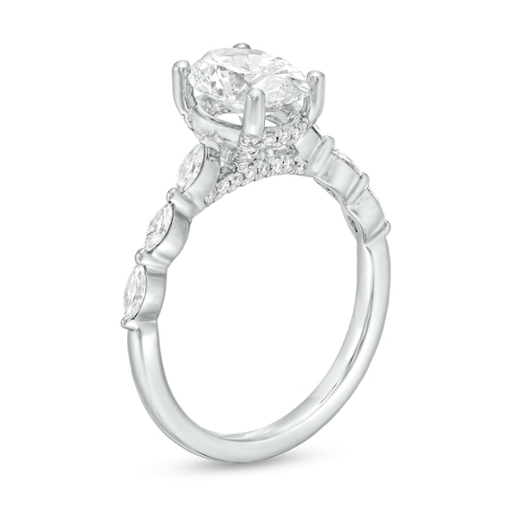 KleinfeldÂ® x Zales 2-1/5 CT. T.w. Certified Oval Lab-Grown Diamond Scallop Shank Engagement Ring in Platinum (F/Vs2)