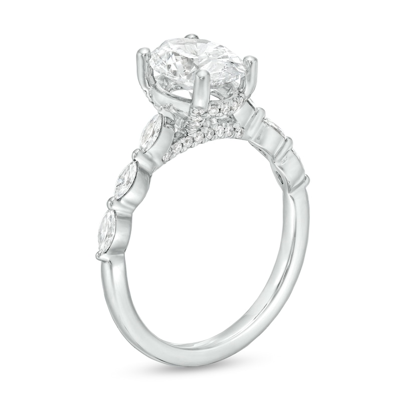 Main Image 3 of Kleinfeld® x Zales 2-1/5 CT. T.W. Certified Oval Lab-Grown Diamond Scallop Shank Engagement Ring in Platinum (F/VS2)