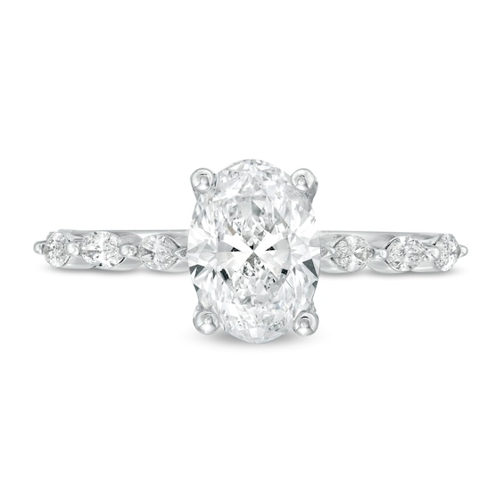 KleinfeldÂ® x Zales 2-1/5 CT. T.w. Certified Oval Lab-Grown Diamond Scallop Shank Engagement Ring in Platinum (F/Vs2)