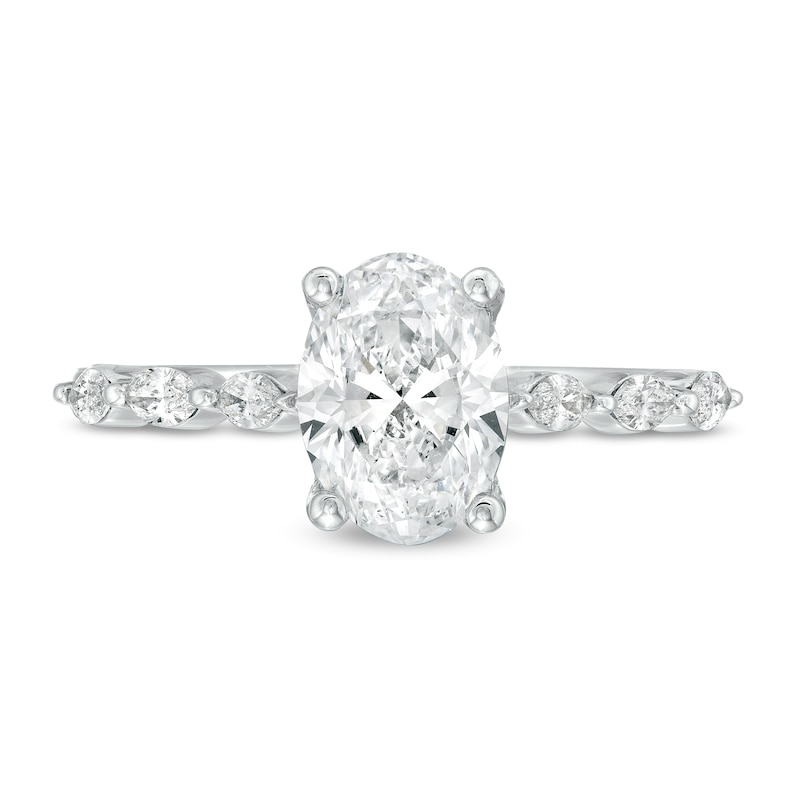 Main Image 4 of Kleinfeld® x Zales 2-1/5 CT. T.W. Certified Oval Lab-Grown Diamond Scallop Shank Engagement Ring in Platinum (F/VS2)