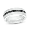 Thumbnail Image 1 of Black Sapphire Wedding Band in Tungsten with Black-Ion Plate – Size 10