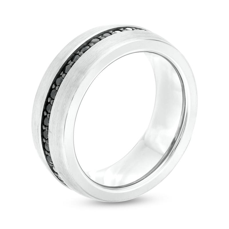 Main Image 3 of Black Sapphire Wedding Band in Tungsten with Black-Ion Plate – Size 10