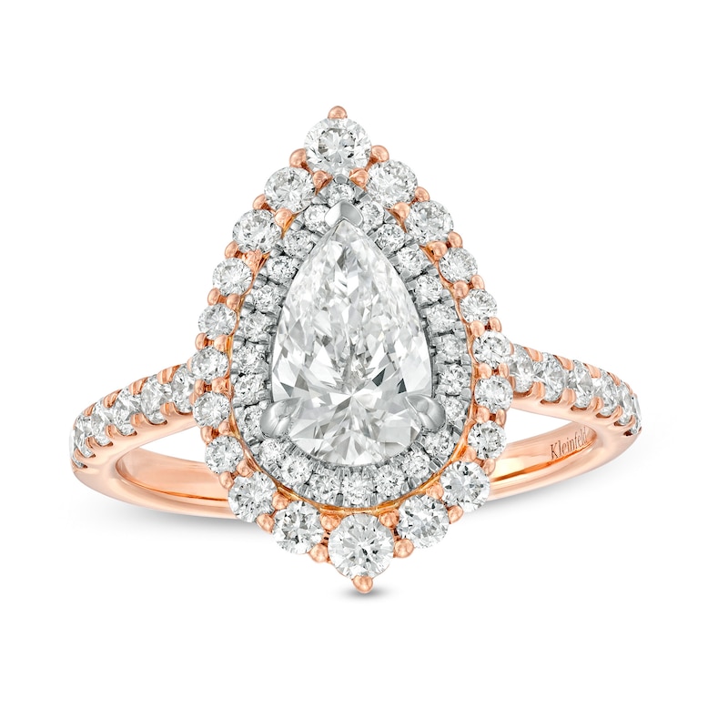 Kleinfeld® x Zales 2 CT. T.W. Certified Pear-Shaped Lab-Created Diamond Engagement Ring in 18K Rose Gold (F/VS2)
