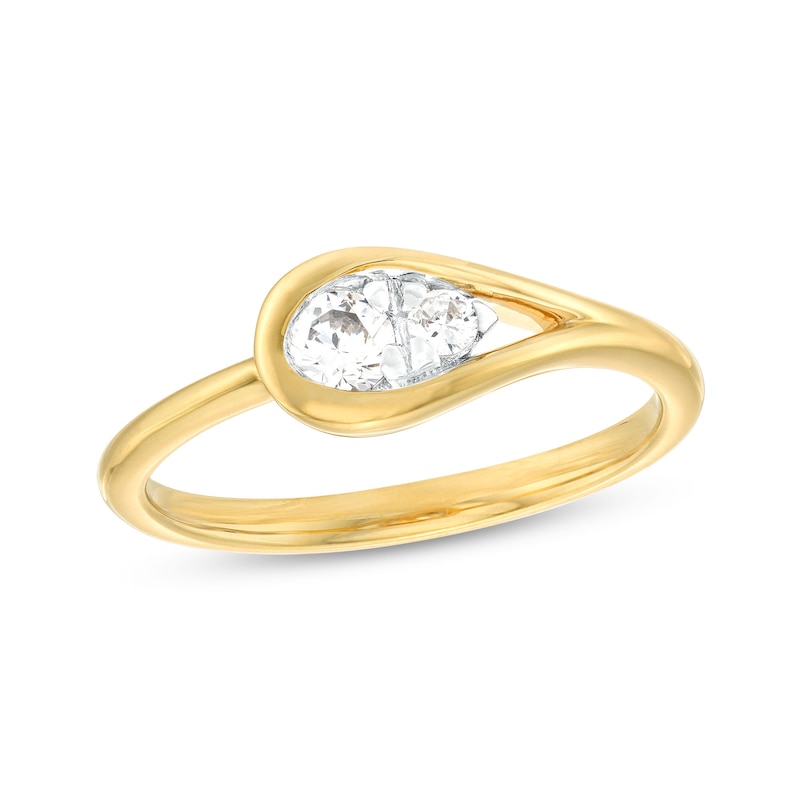 Main Image 1 of 1/4 CT. T.W. Certified Pear-Shaped Lab-Grown Multi-Diamond Sideways Ring in 14K Gold (F/SI2)