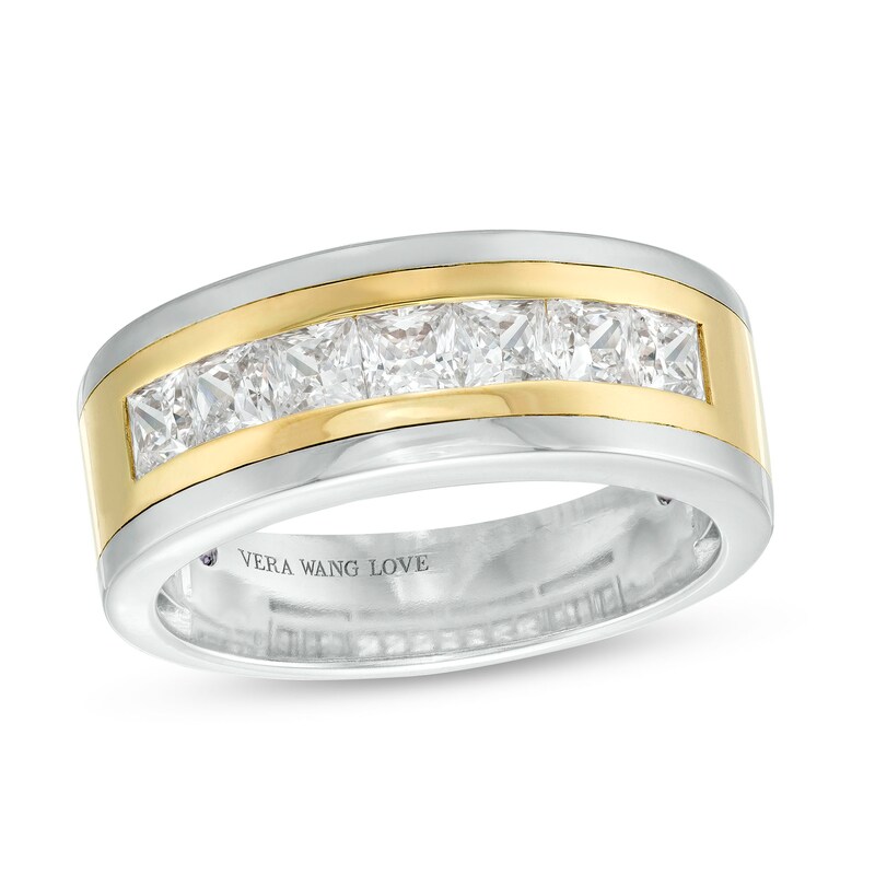 Main Image 1 of Vera Wang Men's 1-3/4 CT. T.W. Certified Lab-Grown Diamond Seven Stone Wedding Band in 14K Two-Tone Gold (F/VS2)