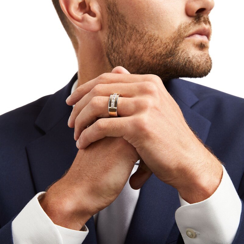 Main Image 2 of Vera Wang Men's 1-3/4 CT. T.W. Certified Lab-Grown Diamond Seven Stone Wedding Band in 14K Two-Tone Gold (F/VS2)