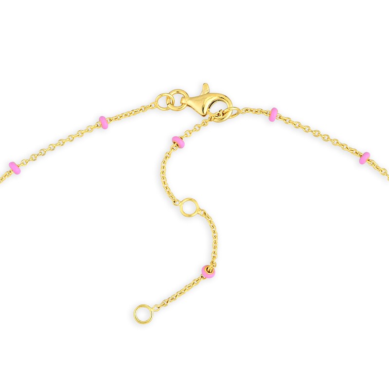 Pink Enamel Bead Station Necklace in 14K Gold