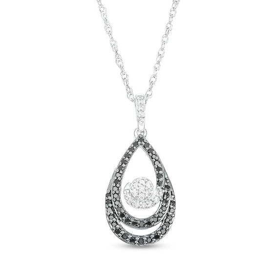 1/3 CT. T.w. Black and White Diamond Teardrop Swirl Pendant in Sterling Silver