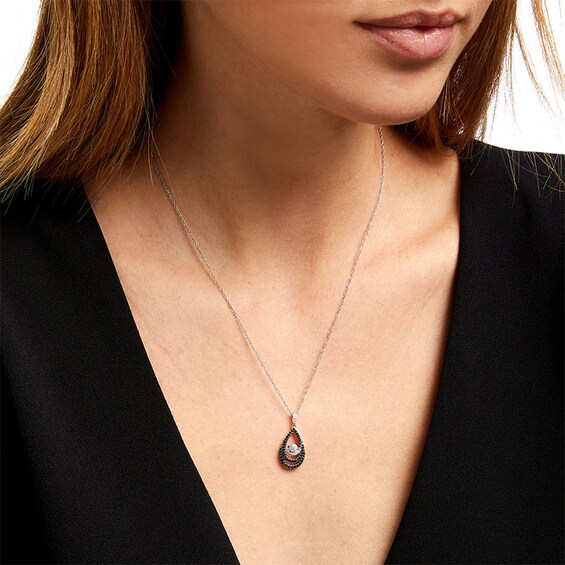 1/3 CT. T.w. Black and White Diamond Teardrop Swirl Pendant in Sterling Silver
