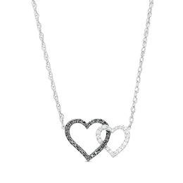 1/5 CT. T.W. Black and White Diamond Interlocking Hearts Necklace in 10K White Gold