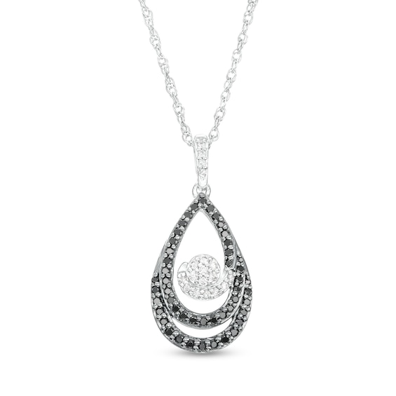 1/3 CT. T.w. Black and White Diamond Teardrop Swirl Pendant in Sterling Silver