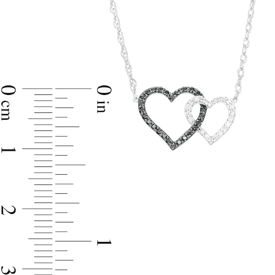 1/5 CT. T.w. Black and White Diamond Interlocking Hearts Necklace in 10K White Gold