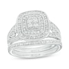 Thumbnail Image 1 of 1/3 CT. T.W. Quad Diamond Double Frame Open Split Shank Vintage-Style Bridal Set in Sterling Silver
