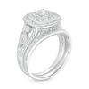 Thumbnail Image 3 of 1/3 CT. T.W. Quad Diamond Double Frame Open Split Shank Vintage-Style Bridal Set in Sterling Silver