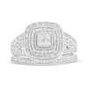 Thumbnail Image 4 of 1/3 CT. T.W. Quad Diamond Double Frame Open Split Shank Vintage-Style Bridal Set in Sterling Silver