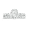 Thumbnail Image 4 of 1/4 CT. T.W. Oval-Shaped Multi-Diamond Scallop Shank Vintage-Style Bridal Set in Sterling Silver