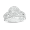 Thumbnail Image 1 of 1/4 CT. T.W. Quad Diamond Double Frame Scallop Shank Vintage-Style Bridal Set in Sterling Silver