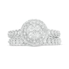 Thumbnail Image 4 of 1/4 CT. T.W. Quad Diamond Double Frame Scallop Shank Vintage-Style Bridal Set in Sterling Silver